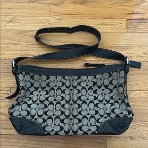 Coach Black and Gray Signature Shoulder Bag